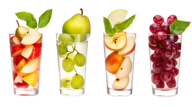 Assorted fruit-infused drinks in clear glasses, showcasing vibrant colors and fresh ingredients, perfect for summer gatherings