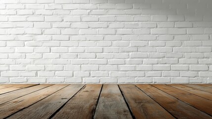 Fototapeta premium a brick wall and a wooden floor.