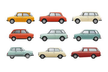 Fototapeta premium Classic Cars Lineup, Vintage Rides with Colorful Design Elements