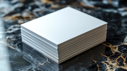 Stack of White Blank Business Cards on Marble Table Top with Studio Lighting