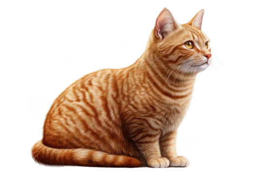 Orange tabby cat sits majestically, looking ahead with +Golden hour Theme