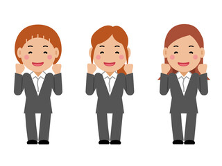 がんばれと応援するグレースーツの若い女性。その2