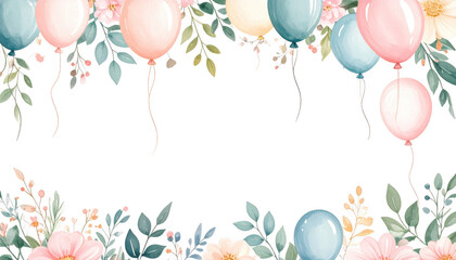 Colorful Balloon and Floral Border for Celebratory Settings