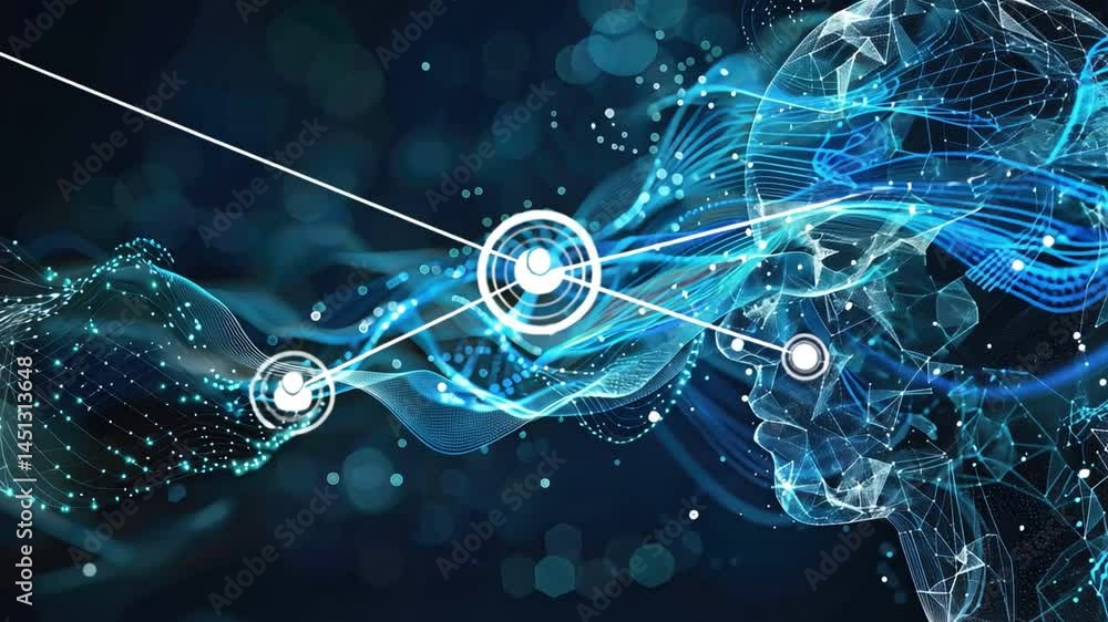 Aufkleber futuristic digital innovation abstract waves and lines in human head data visualization, showcasing 