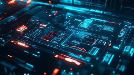 Obraz premium Futuristic motherboard with intricate network connections and vibrant illumination