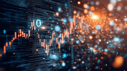 Stock Market Chart & Technological Innovation: A dynamic digital visualization showcasing market trends and data analytics, embodying technological advancement and the financial sector's progress. 
