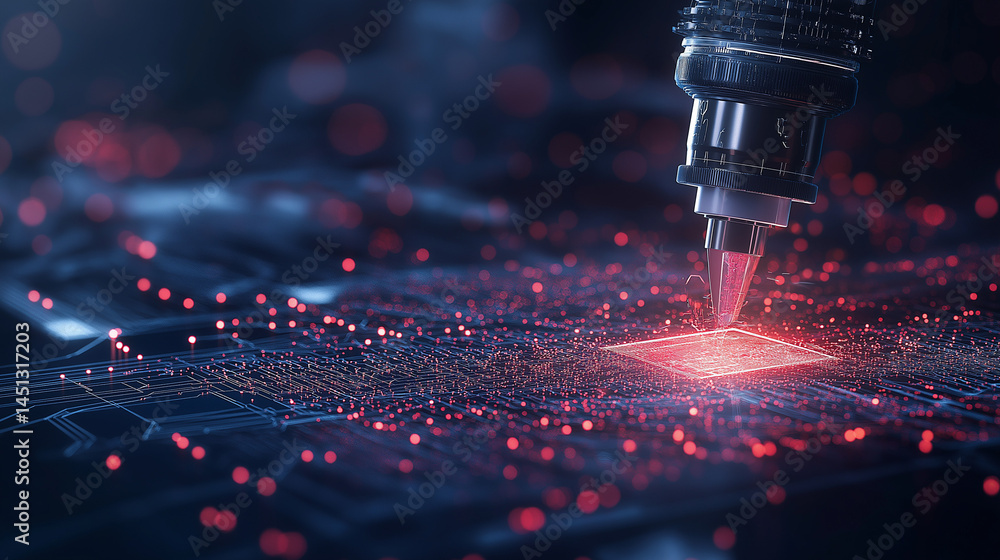 Poster precision in micro-engineering: a close-up shot captures the precise, almost surgical, operation of 