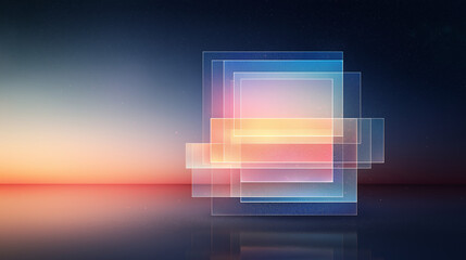 Abstract Geometric Transparency: Transparent layered geometric shapes float gracefully in a gradient setting, revealing a mesmerizing dance of light and form, creating a dynamic and modern artwork.