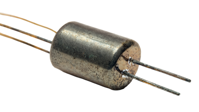 Close up of vintage electronic component ideal for retro technology electronics and engineering projects showcasing its intricate details and aged metallic finish