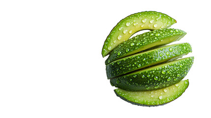 Freshly sliced green apples with water droplets, showcasing their juicy texture against a dark background, ideal for healthy eating themes