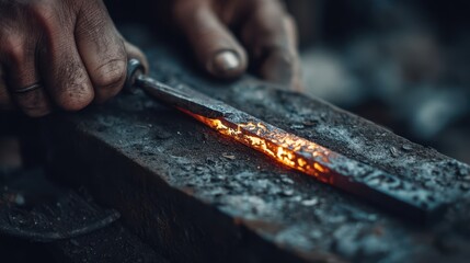 Close-up view of metalworking process.
