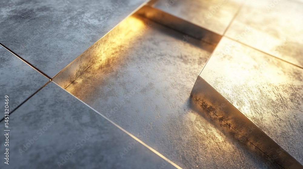 Poster abstract geometric background with metallic textures and golden light reflections, creating a modern