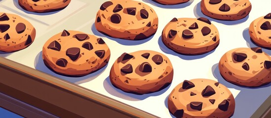 An Array of Delicious Chocolate Chip Cookies Freshly Baked on a Sheet Pan