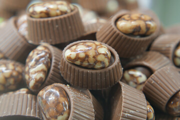 Chocolate treats display with unique textures and flavors at market