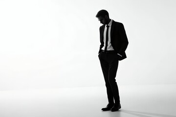 Obraz premium Silhouette of a Man in a Suit Business, Minimalist Photography