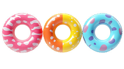 Set of inflatable swimming rings isolated on transparent background.