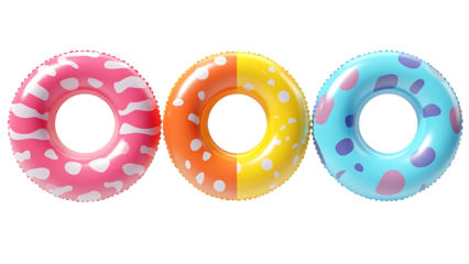 Set of inflatable swimming rings isolated on transparent background.