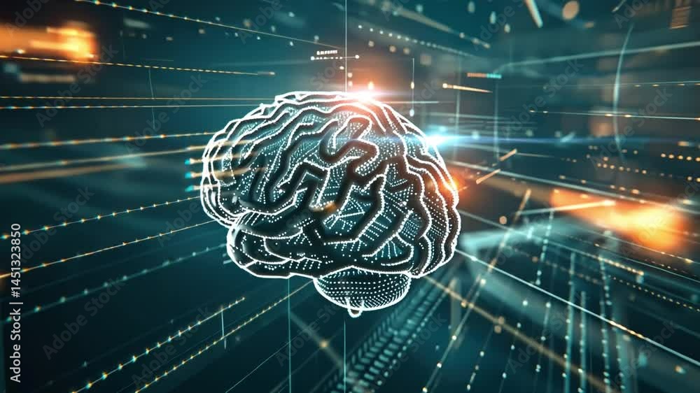 Poster futuristic digital brain neural representation of artificial intelligence and technology, illuminate