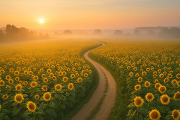 Fototapeta premium sunflower field at sunset
