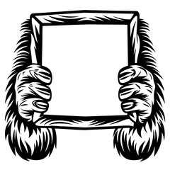 Gorilla Holding Frame Vector - Powerful Animal Design, Blank Picture Frame Icon © Graphics Dot