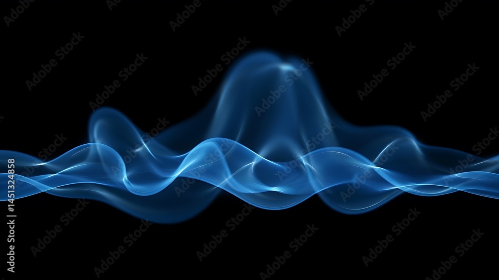 Poster ethereal blue smoke waves on black background abstract design element for visual effects and creativ