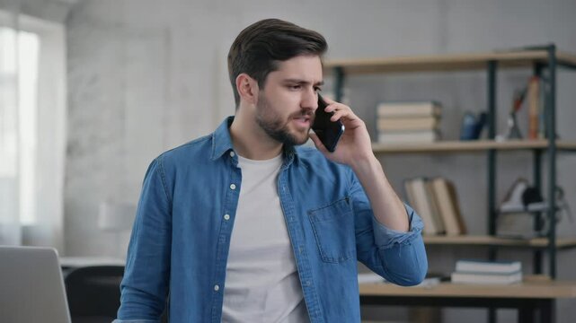 Upset Male Client Arguing with Tech Support on Mobile