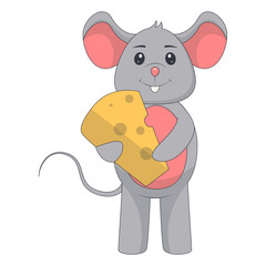 Cute Mouse Cartoon Illustration. Isolated on White Background. Vector Character