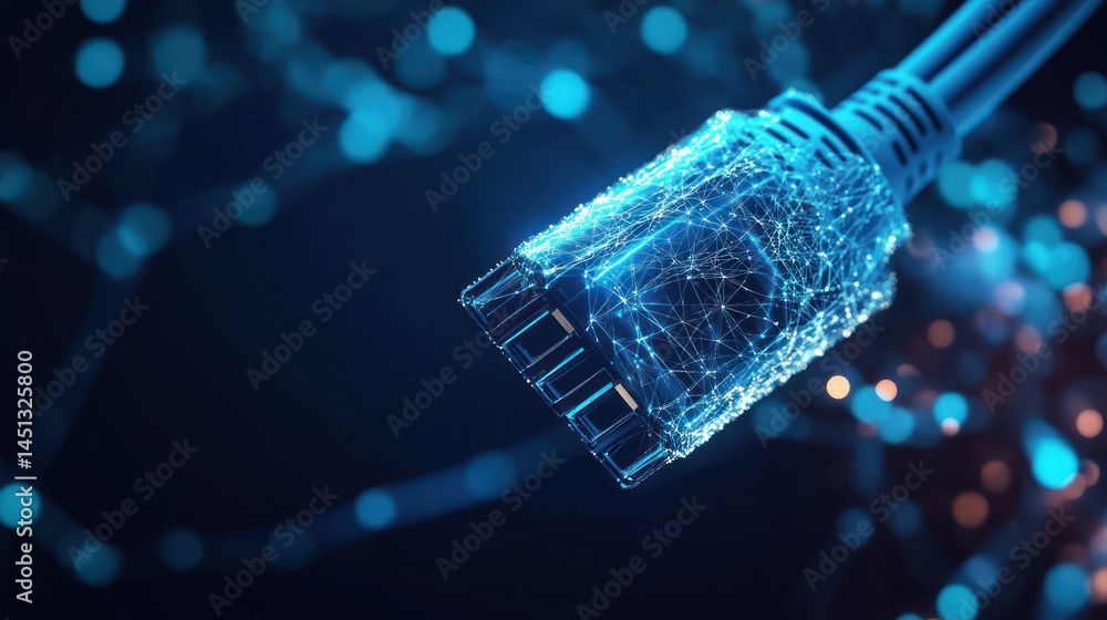 Poster illuminated network connector signifying global connectivity and data transfer