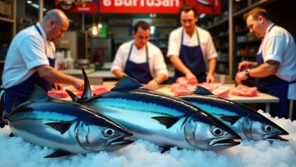 Celebrating world tuna day culinary event seafood preparation restaurant kitchen vibrant atmosphere professional chefs