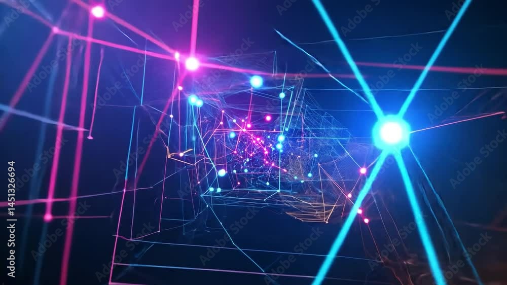 Poster vibrant abstract digital network colorful display of lights, depth, and movement in futuristic techn