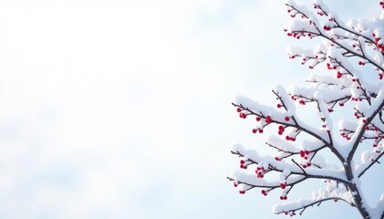 Obraz premium Snow-covered branches against a bright white backdrop, season, clean