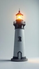 Lighthouse beacon lamp, intense light beam on white , glow, photography, lighthouse
