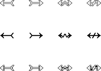 12 arrow icons in a 3x4 grid with outline, solid, and shaded styles, perfect for UI, diagrams, and presentations.