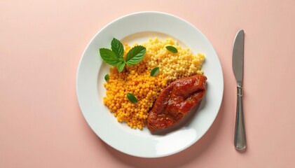 Empty plate with untouched meal, simple background, shot, empty