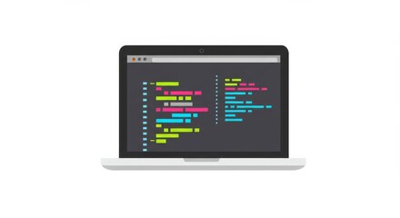 Flat Design Laptop Displaying Lines of Code Emphasizing Software Development