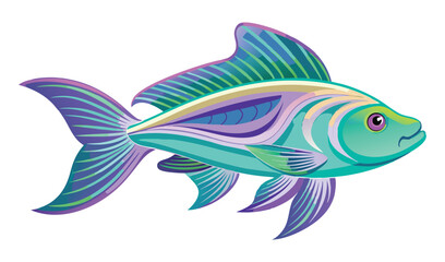 Fototapeta premium Vector illustration of a cute cartoon fish swimming in the ocean, a marine animal from the sea