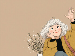 grateful elderly person waving