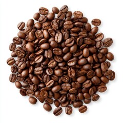 Fototapeta premium Close-Up View of Freshly Roasted Brown Coffee Beans on White Background Ideal for Coffee Lovers and Beverage Enthusiasts