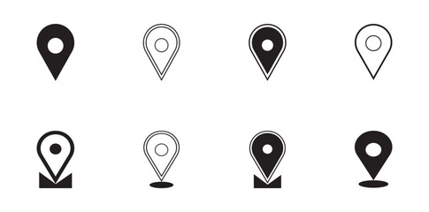 Set of location pin icons. location pin place marker. Location icon. Map pin icon set. GPS pointer icons in different shapes.