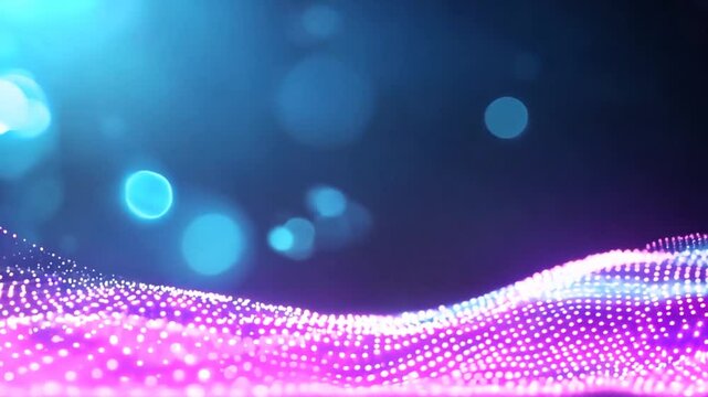 Vibrant abstract waves of light and color undulate against a blurred blue background