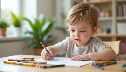 Toddler Drawing with Crayon on Paper