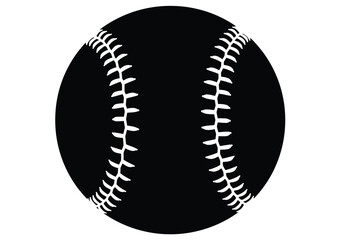 Softball silhouette. This image shows a black silhouette of a softball with white stitching, resembling a baseball. Vector clipart illustration design.