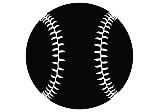 Softball silhouette. This image shows a black silhouette of a softball with white stitching, resembling a baseball. Vector clipart illustration design.