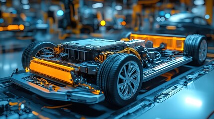 Obraz premium Lithium-Ion High-Voltage Battery Component for Electric Vehicles or Hybrid Cars 