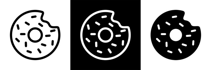 Donut Food Sweets Icons Graphic. Doughnut with Sprinkles, Dessert, Snack, Treat Symbols. Outline and Solid Vector Styles.