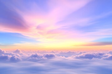 Obraz premium Dreamy pastel sky and ethereal cloudscape panoramic with a horizon glow