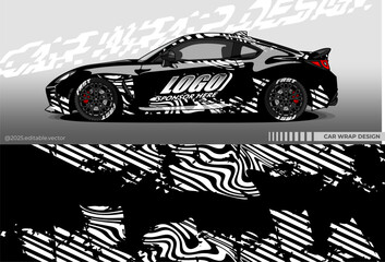Illustration vector grahic of Car wrap decal with abstract design. black, white colour. Livery car editable. Mockup template sticker vinyl for racing, rally, drift or daily use © Gayuhdesu