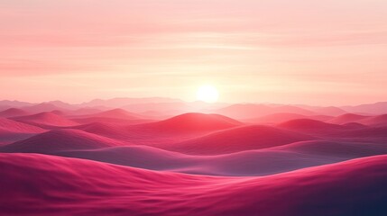 A vibrant pink sunrise over rolling hills.