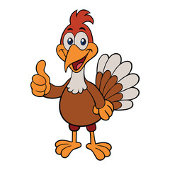 A cheerful cartoon turkey giving a big thumbs-up with a wide smile, showing approval and positivity—perfect for festive or fun Thanksgiving-themed designs!

