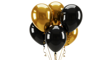 Bunch of Gold and Black Balloons Isolated Party Decoration Celebration Festive